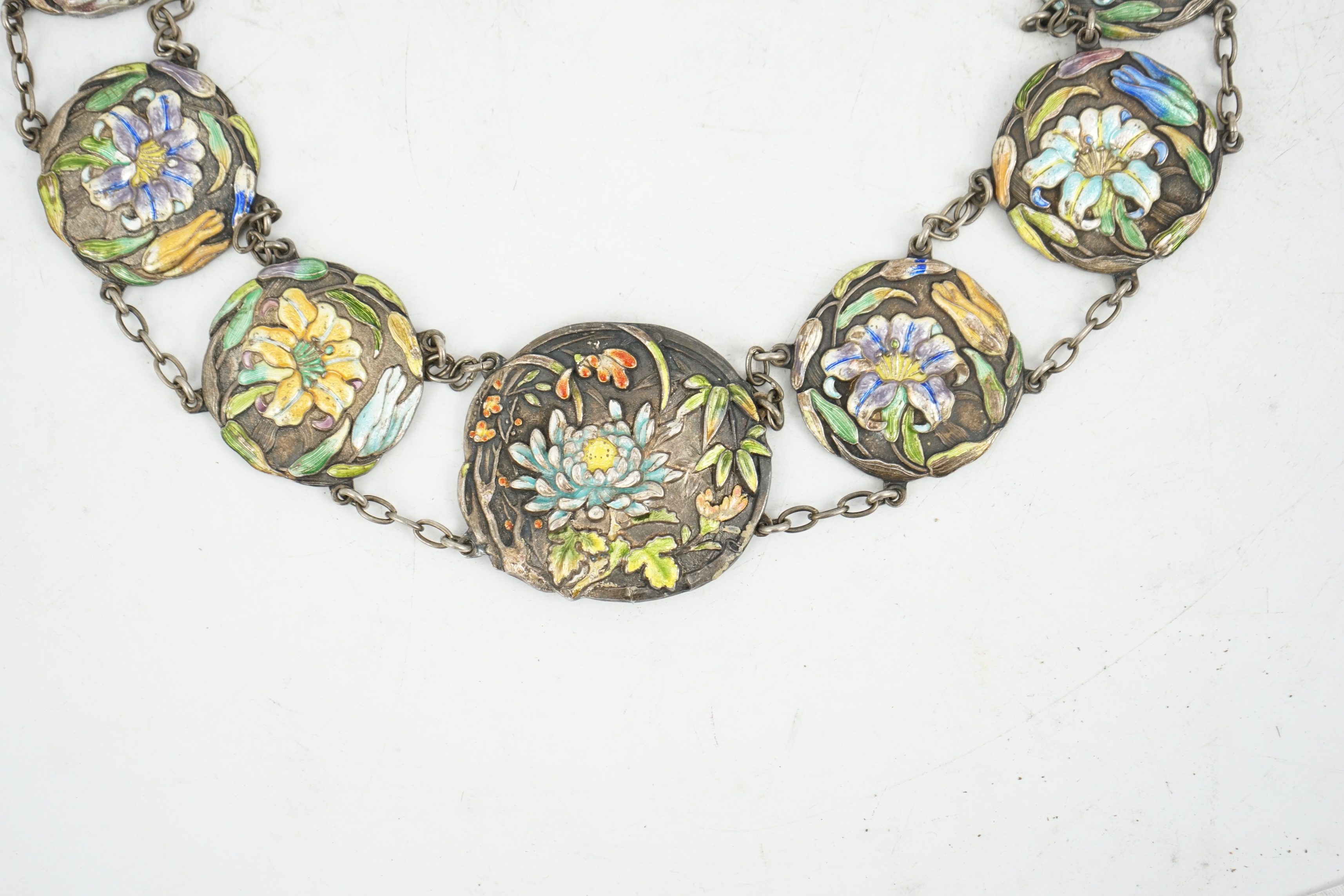 A Japanese enamelled silver belt, Meiji period, c.1900-10